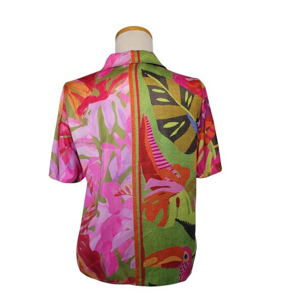 Rachel Zoe Tropical Birds & Leaves Print Satin Beach Vacation Top Size XS - Picture 10 of 16